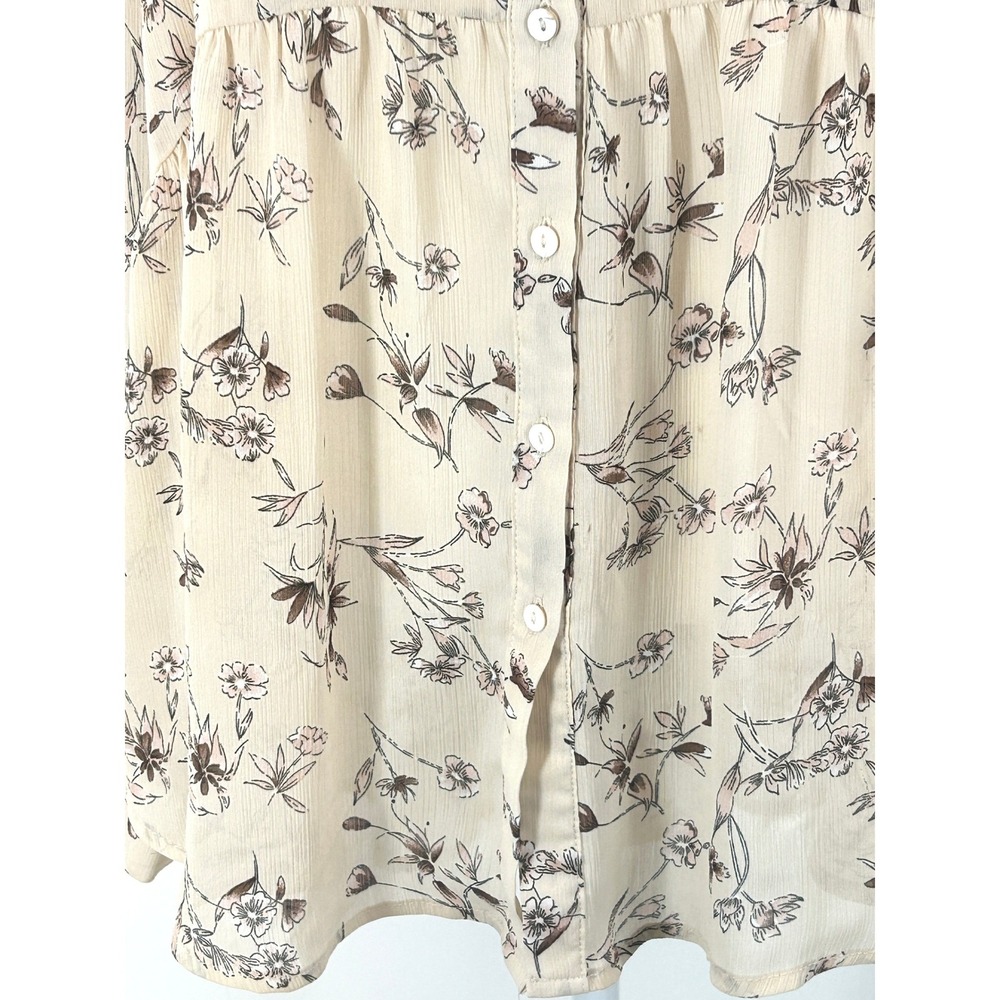 See And Be Seen Womens Cream Floral Long Sleeve Button Front Babydoll Top Size M - Picture 4 of 12